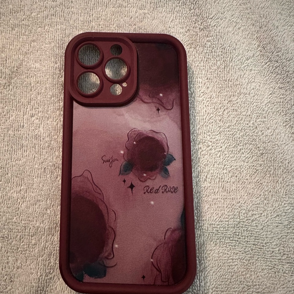 Red iPhone Case with Glossy Finish and Decorative Design